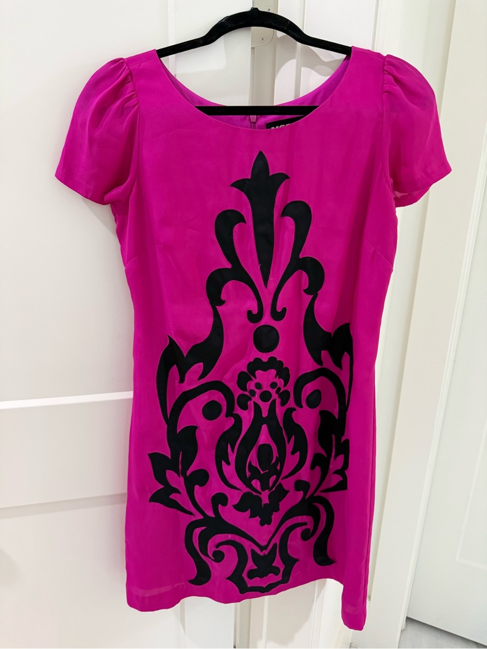 Miss Sixty Hot Pink Mini Dress with Black Damask Detail
